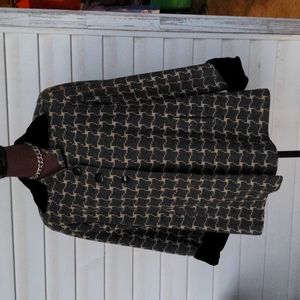 Vintage Handmade Wool Jacket with Black Velvet Trimmed Cuffs & Collar